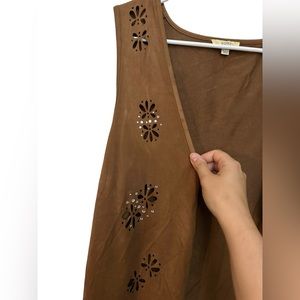 Kori Western fringe vest brown embellished festival cotton womens small